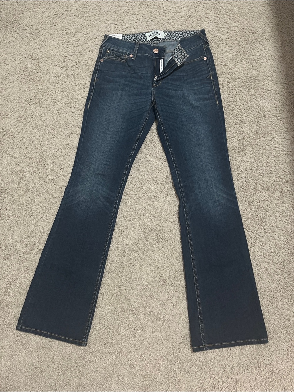 Ariat Dark Blue Flare Jeans with Pocket Stitching - Picture 3 of 5